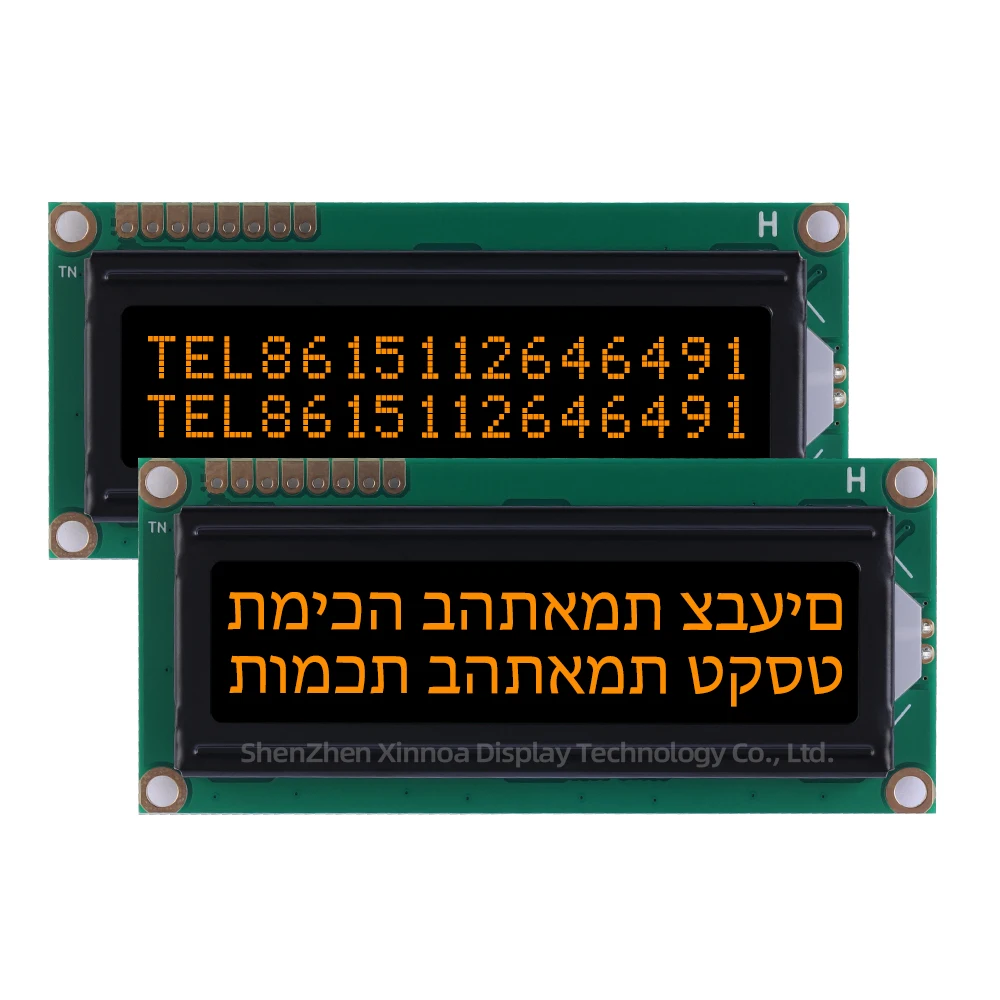 히브리어 백라이트 LCD 화면, 1602Y BTN 블랙 필름, 아이스 블루 컨트롤러, AIP31068 IIC 문자 디스플레이 화면