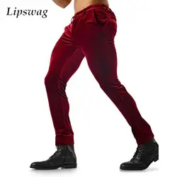 2025 Spring Fall Casual Mens Velvet Trousers Streetwear Fashion Solid Color Slim Elastic Pants Men Vintage Pleated Velvet Pants