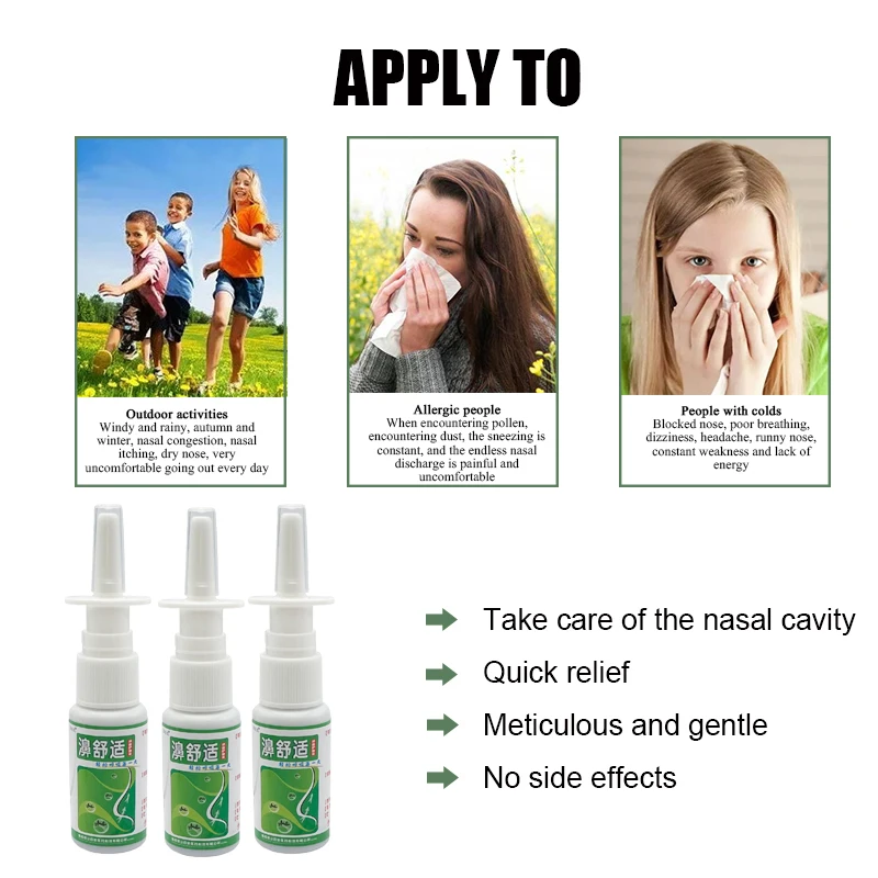 

3pcs 20ml Nose Spray Allergy Sinus Dressing Runny Nose Care Liquid Nasal Drops Rhinitis Treat Inhaler Sinusitis Relieve Solution