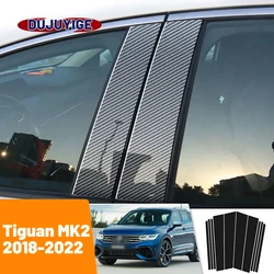 For VW Tiguan MK2 2018-2022 2019 2020 2021 Carbon Fiber Window Door Column Deal B C Pillar Post Cover Trim Sticker