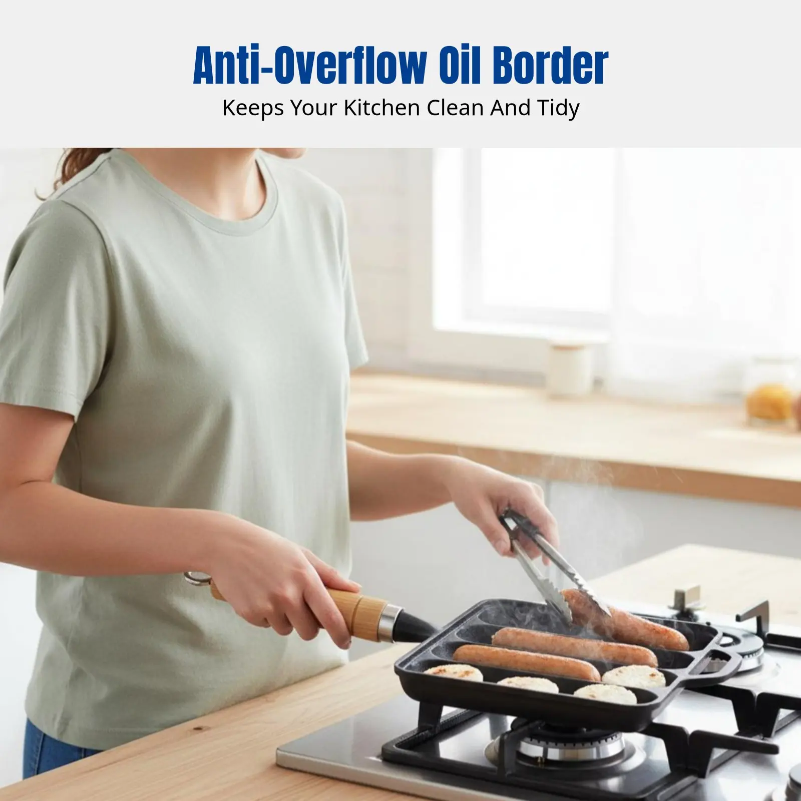 

Cast Iron Sausage Grill, Integrated Thick Pan, Home Cooking, Outdoor BBQ, Oil Spill Resistant