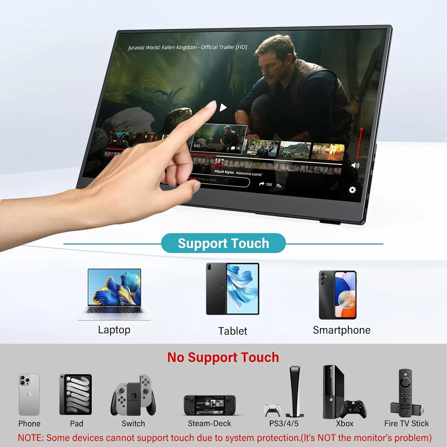 15.6 Inch Touch Portable Monitor FHD Contrast Ratio USB C External Screen With Stand Protective Case For Laptop Phone PC