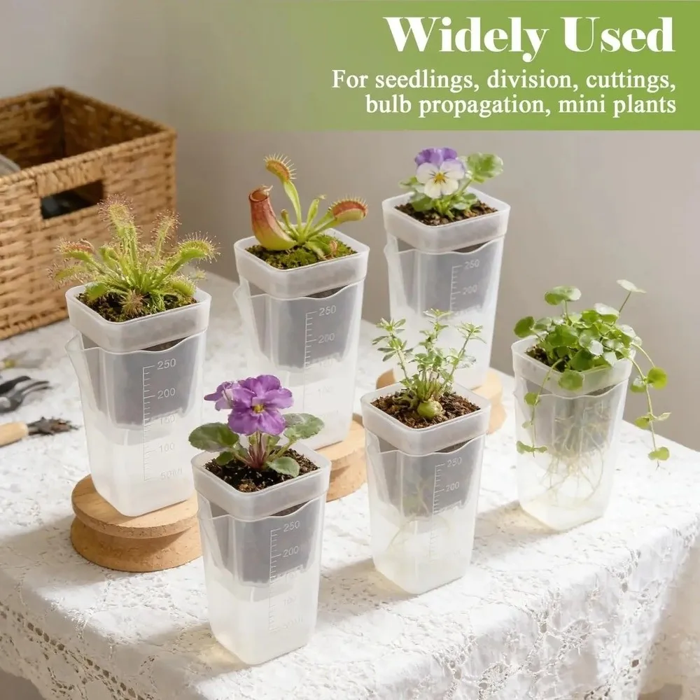 2/4/6pcs Plastic Seedling Plant Pot Automatic Watering Translucent Flower Pot With Drainage Holes Planter Nursery Cups