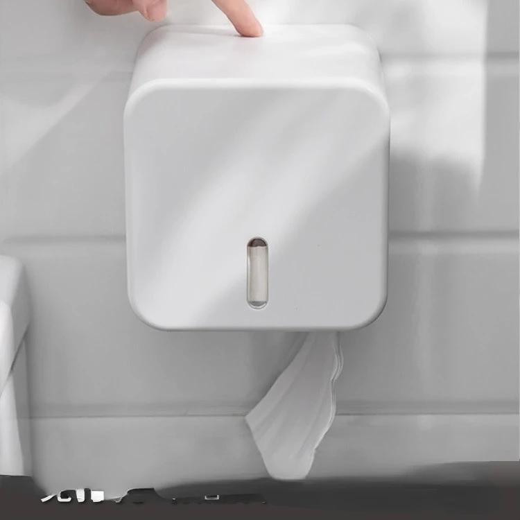 Wall-Mounted Roll Holder Bathroom Toilet Tissue Box Household Punch-Free Paper Tube Visual Window Tissue Holder Rolling Tray