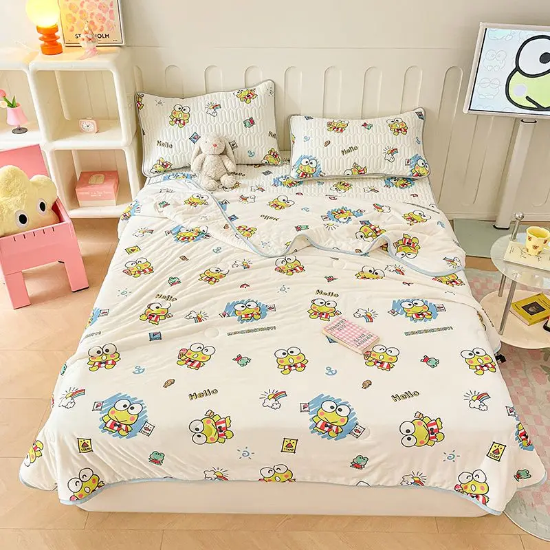 Kawaii Sanrio Cute Cartoon Hello Kitty My Melody Keroppi Mat Pillowcase Three Piece Set Machine Washable Student Latex Mat Gift