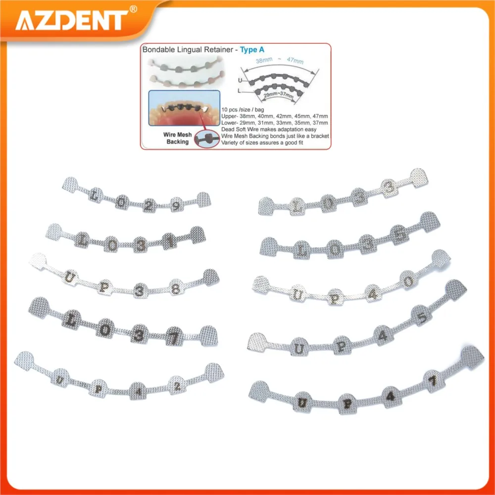 

10pcs/Pack AZDENT Dental Orthodontic Lingual Retainer Bonding Splits with Laser Mark U38#-47# upper L29#-37# Lower