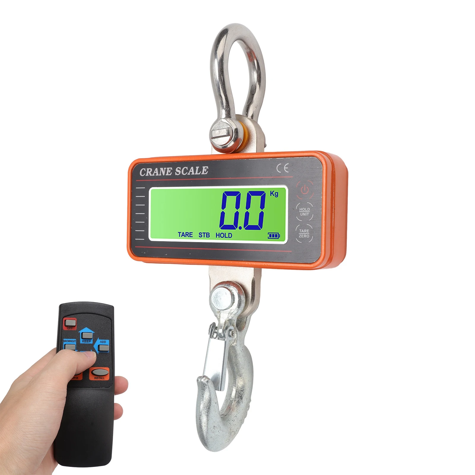 Digital Crane Scale 1500kg 3000lb Electronic Industrial Heavy Duty Hanging Scale with Remote Control LED Display Orange