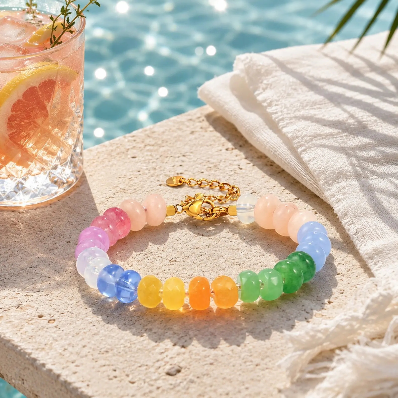 Colorful Natural Stone Bead Bracelet for Women Beaded Chain Bracelets Beach Adjustable Bohemian Style Lucky Jewelry Gift
