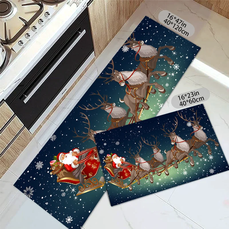 Christmas Snowflake Elk Kitchen Floor Mat Entrance Doormat Decor Hallway Balcony Rugs Bath Non-slip Mat Christmas Decorations