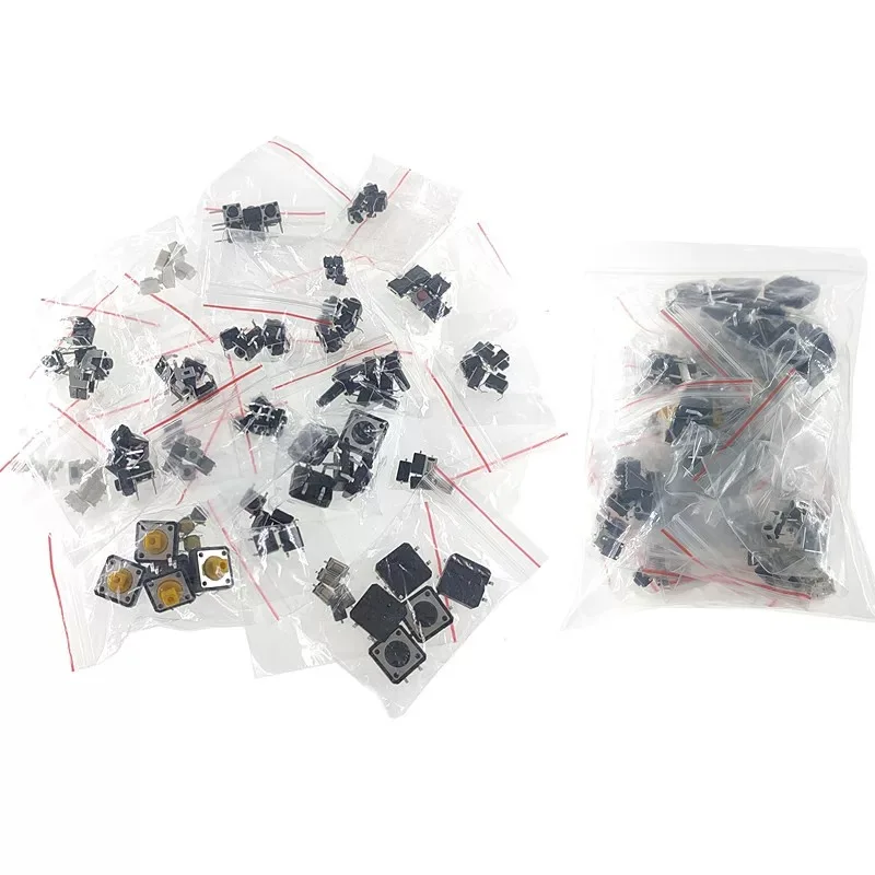 125Pcs 25 Types Micro Tact Push Button Switch Assorted Kit SMD DIP 2*4 3*6 4*4 6*6 12*12 Reset Mini Leaf Switches for Arduin