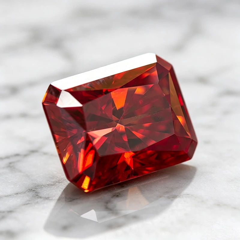 Moissanit-Stein im Radiantschliff, Granatrot, Edelstein-Anhänger für Fortgeschrittene Schmuckherstellung, Besteht Diamanttester mit Zertifikat – Detail 4