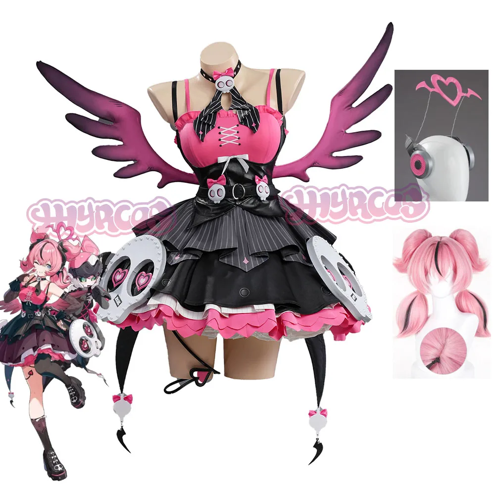 Disfraz de Cosplay de Aria del Juego Zenless Zone Zero, Vestido Lolita de Aria con Alas, Accesorios, Peluca, Uniforme de Carnaval de Halloween, Zapatos