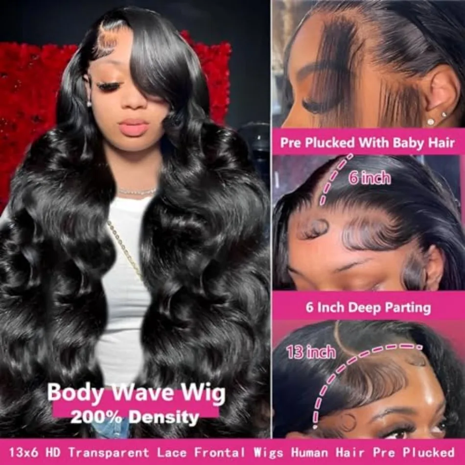 13X4 13X6 Hd Lace Frontal Wig 250 Density Body Wave Human Hair Wigs 100% Human Hair For Women Pre Plucked Brazilian Wigs 40 Inch