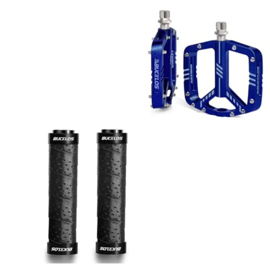 

Bike Handlebar Grips Double Lock on Bicycle Handle Bar and MTB Flat Aluminum Alloy Pedal with Large Platform -Non-Slip Pedals