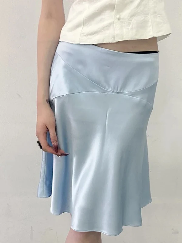 

Легкая летняя атласная юбка А-силуэта с низкой талией, универсальная, приталенная, маленького размера, класса люкс