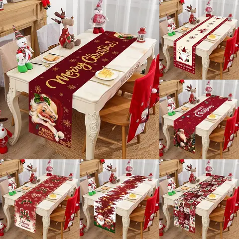 Merry Christmas Santa Claus Table Runner Christmas Decor for Home 2025 Winter Holiday Kitchen Dining Table Decor Navidad Gifts