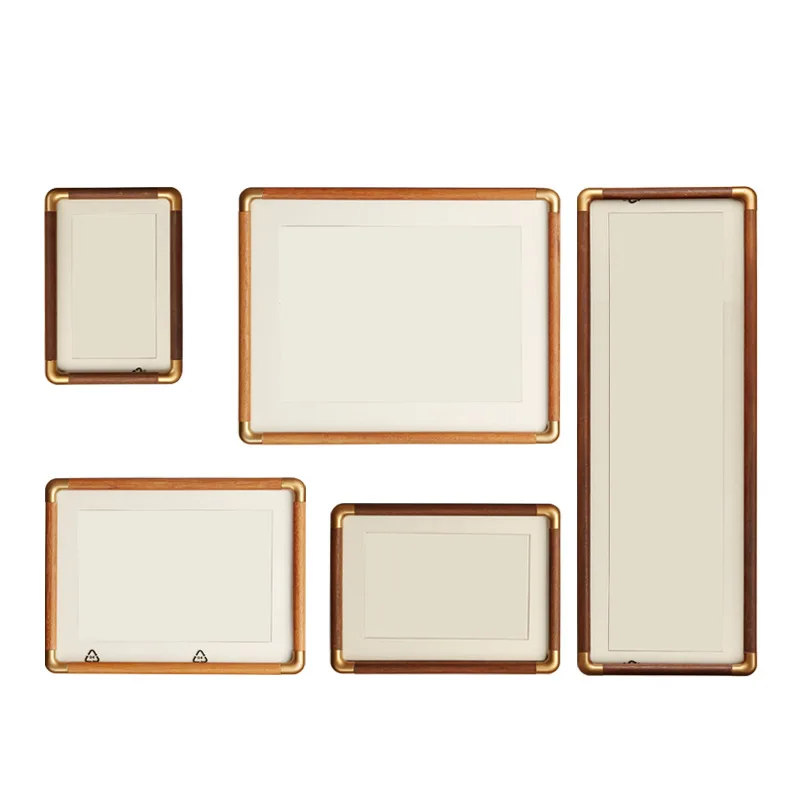 Solid Wood Photo Frame - Ornate Copper Corner Display Frame in Rosewood and Teak Finish, Elegant Artwork Frame for Home Decor