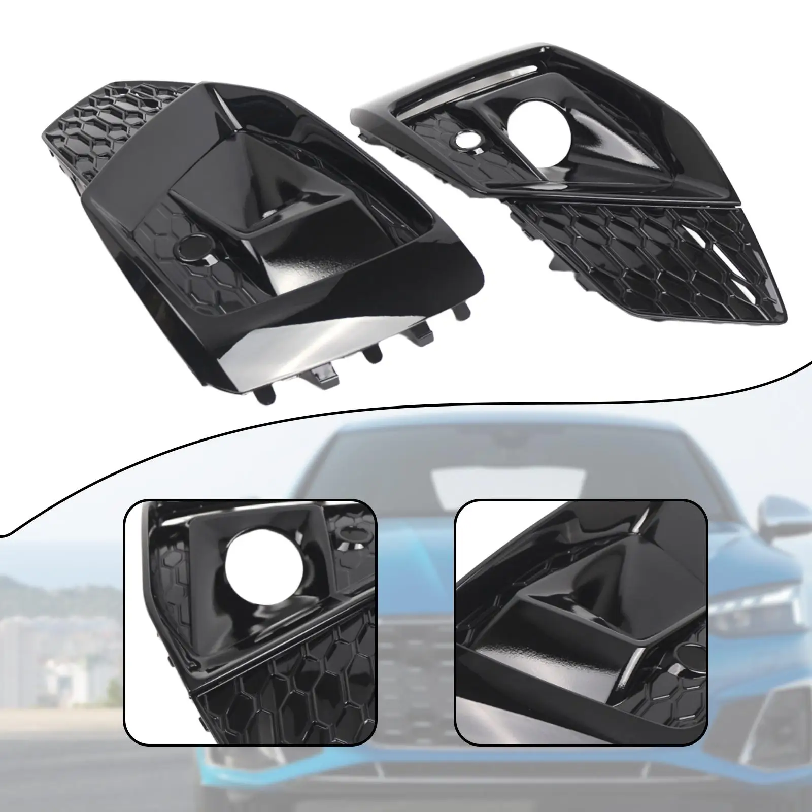 

2x Front Bumper Fog Light Cover Replacement Automotive Accessories Easy Installation Fog Light Grille for Audi A5 2020-2022