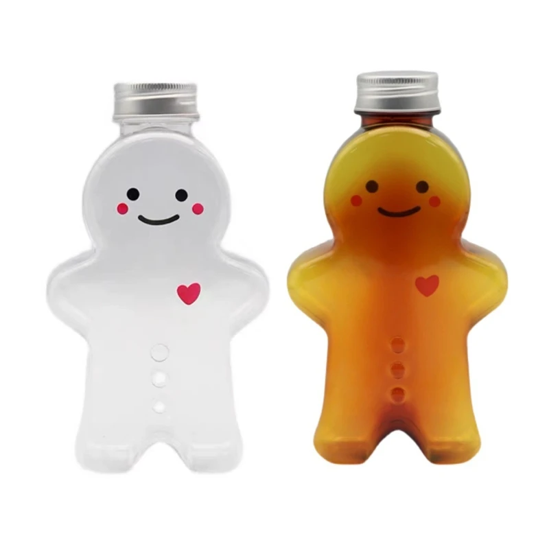 5pcs Gingerbread Man Sealed Jar Plastic Drinking Cup Milk Tea Bottles Dropship