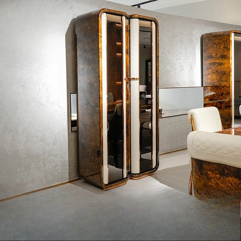 Modern light luxury glass ebony storage wine cabinet, Italian villa living room high-end luxury furniture