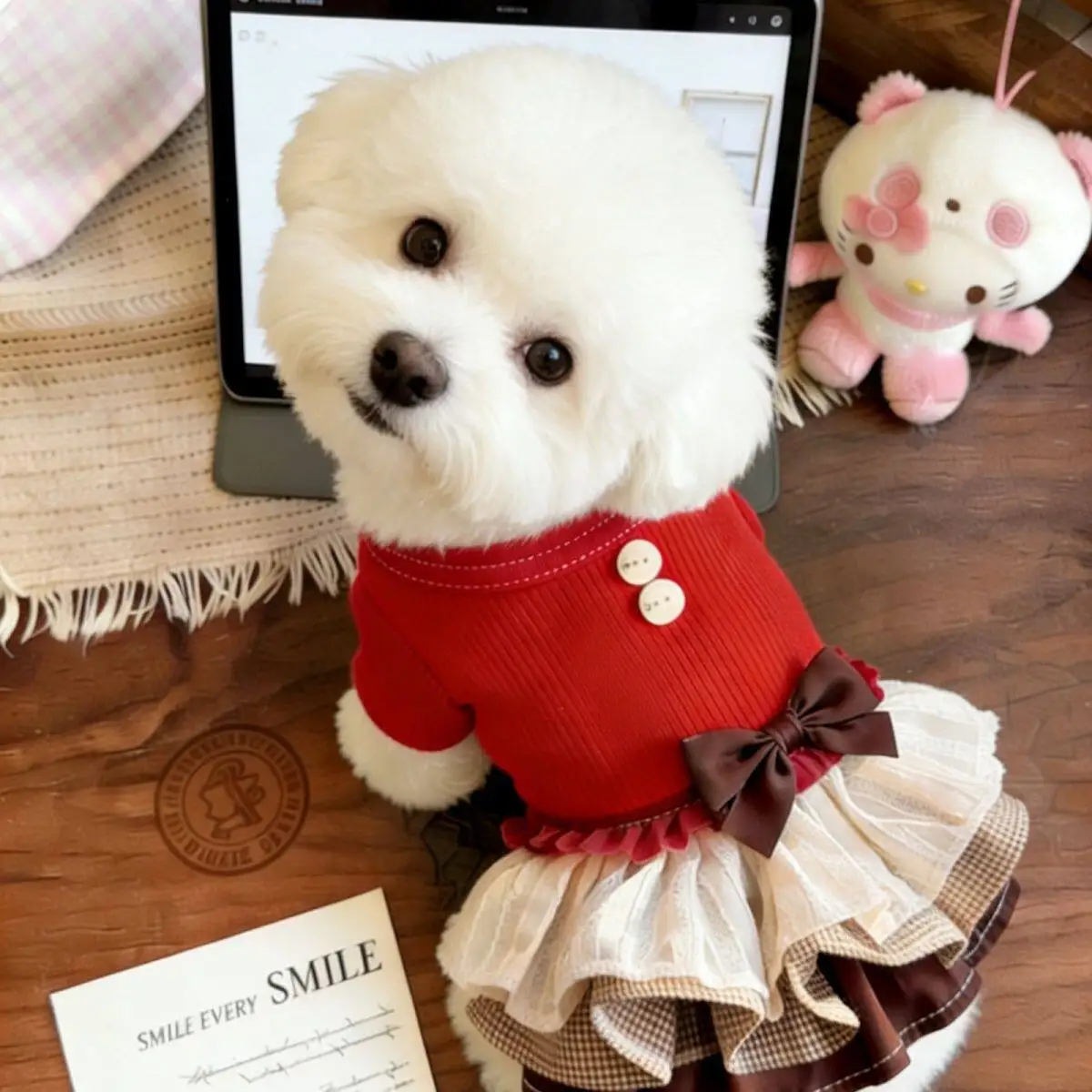 Pet Autumn/Winter Christmas Dress Teddy Dress Small Pet Coat Dog Dresses for Small Dogs Puppy Clothes