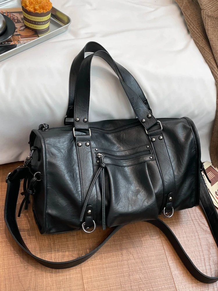 Retro Motorcycle Handbag Women's Simple Tote Bag Large Capaci oulder Bag Underarm Bag Commute Sle Pure Color Polyester ...