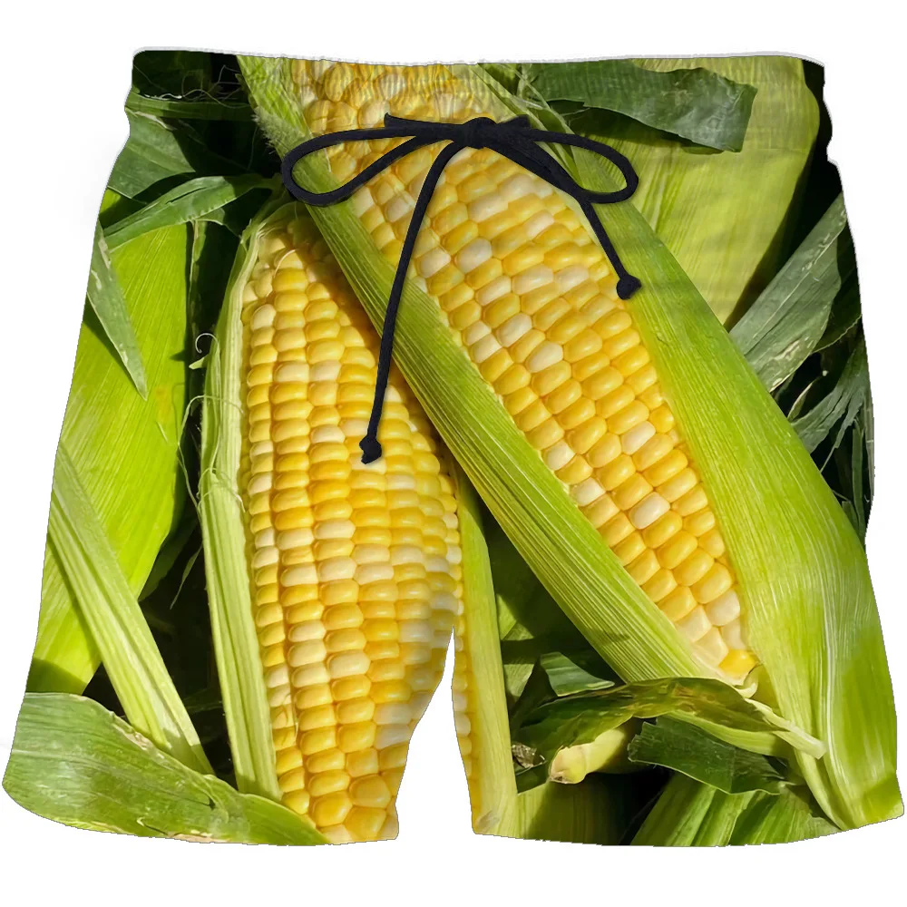 Summer Funny Corn Hawaiian Beach Shorts Maize 3D Print Men Casual Surfing Board Shorts Oversized Swimwear Trunks Kids Clothing