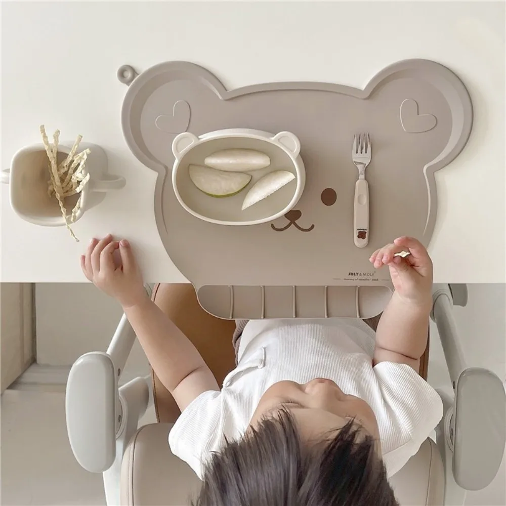 Cute Bear Shape Baby Silicone Placemat Waterproof Food Grade Kids Table Mat Heatproof Baby Feeding Baby Placemat Baby