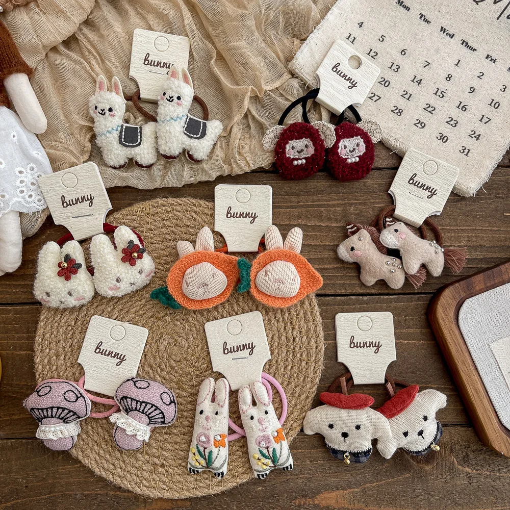 الكرتون الحيوان العصابات الشعر المرنة للفتيات إكسسوارات الشعر طفل ذيل حصان حامل الأطفال القطن الشعر التعادل دمية ماسك الشعر #2