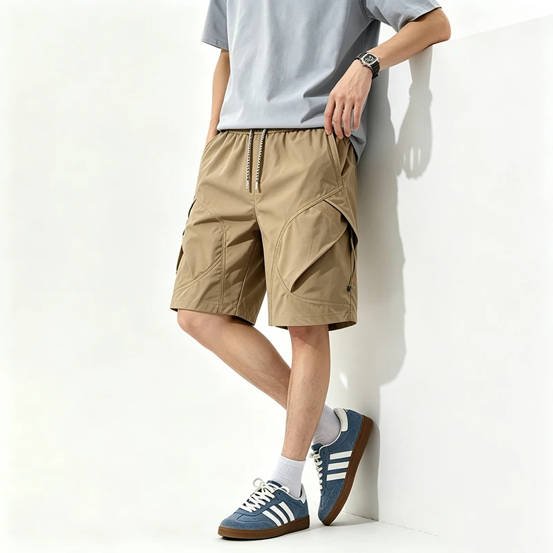 New Summer Fashion Trendy Solid Color Ice Silk Breathable Sports Shorts Men's Casual Loose Plus Size High Quality Shorts