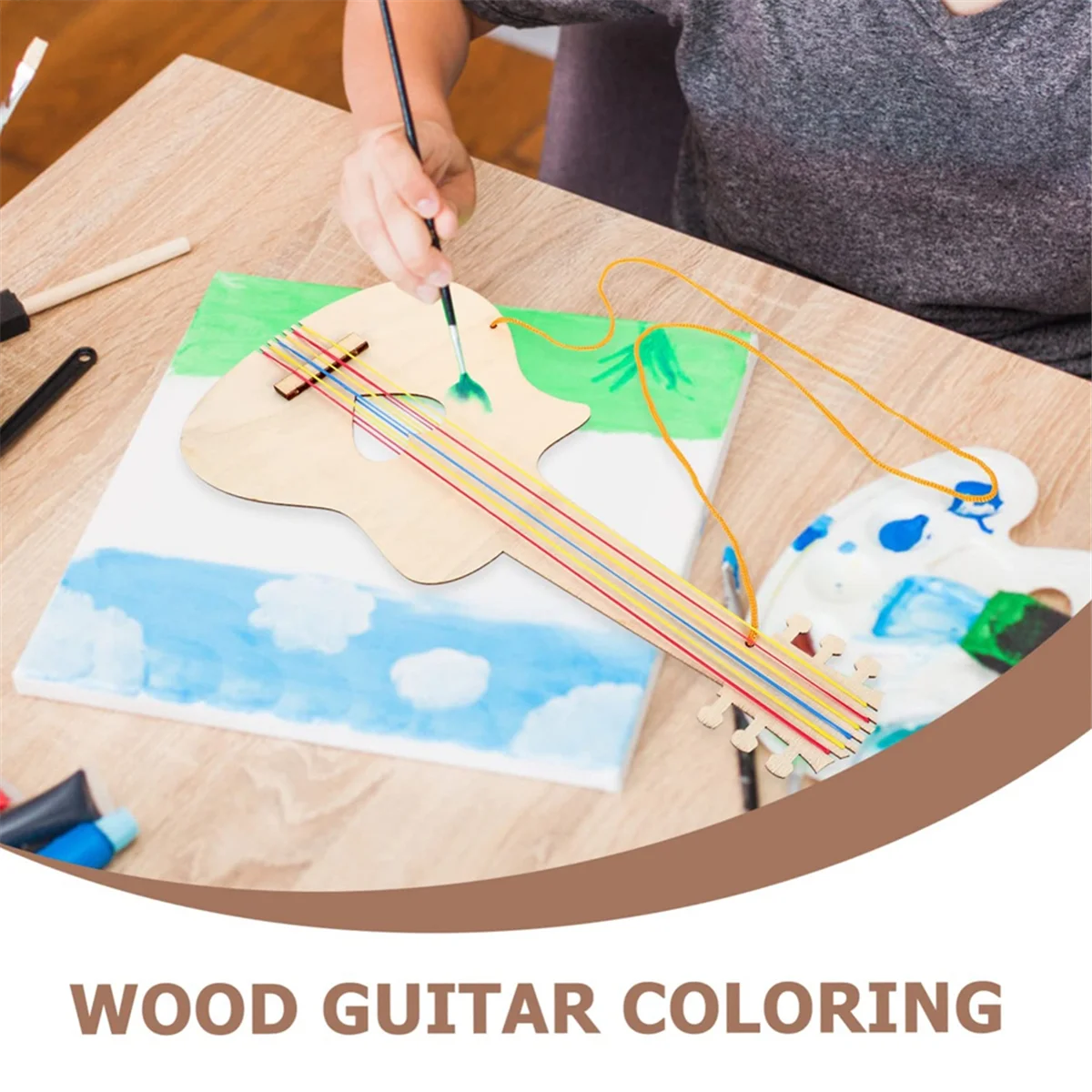 10 Pcs Miniatures Paint Your Own Wooden Child Guitar Crafts