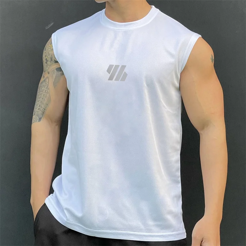 NEW Training Vest men Summer Fitness Tank Top Men's Outdoor Loose Breathable undershirt Round Collar T-shirt men Sports tank top