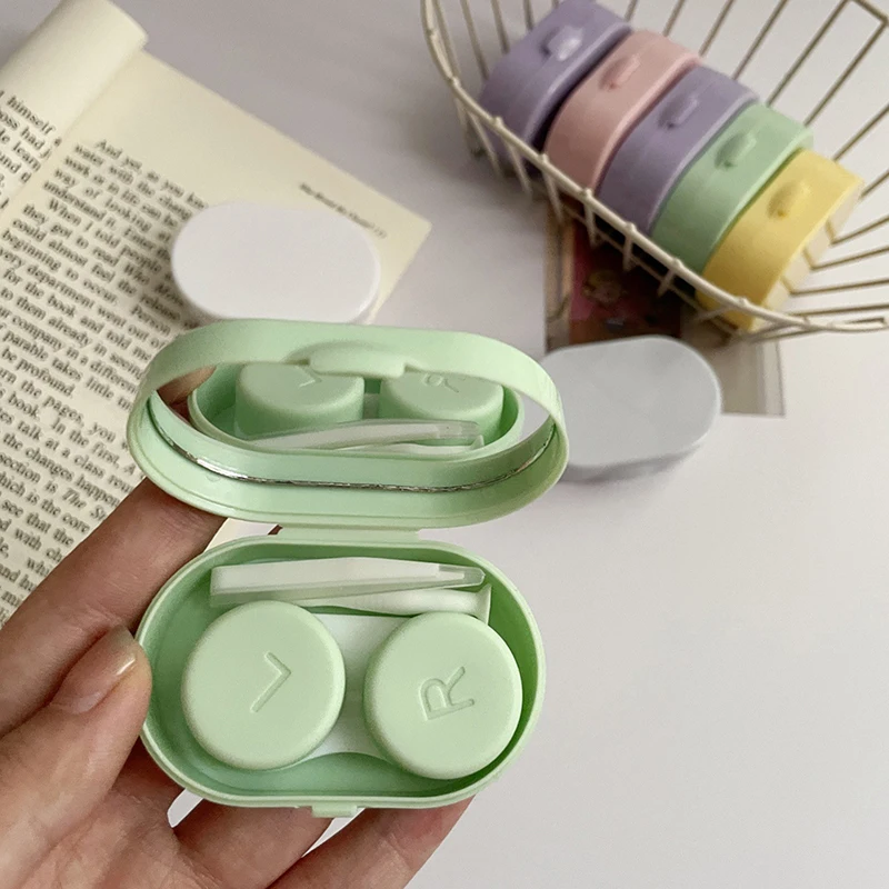 Portable Mini Contact Lens Box With Mirror Plastic Contact Lens Case Macaron Color Lens Box Care Box Travel Outdoor Home Gift