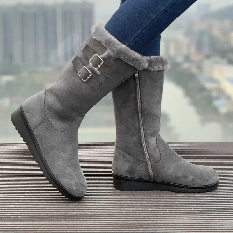 Women\'s Boots Fashion Suede Mid-calf Boot Plush Warm Snow Boots for Women Winter Fur Warm Cotton Boots Platform Boot Botas Mujer
