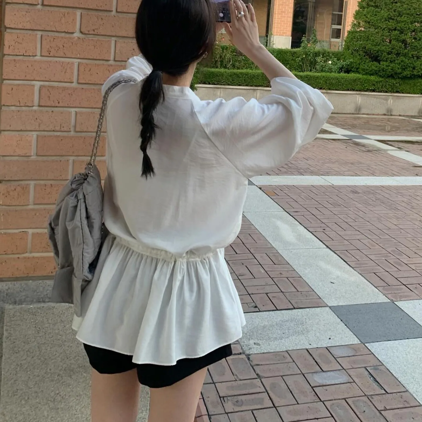 Frauen Koreanische Sle Chic Lange Sve Dr Taille-Cinching Dstring Abnehmen Vielseitig Faionable Herbst Neue Ankunft