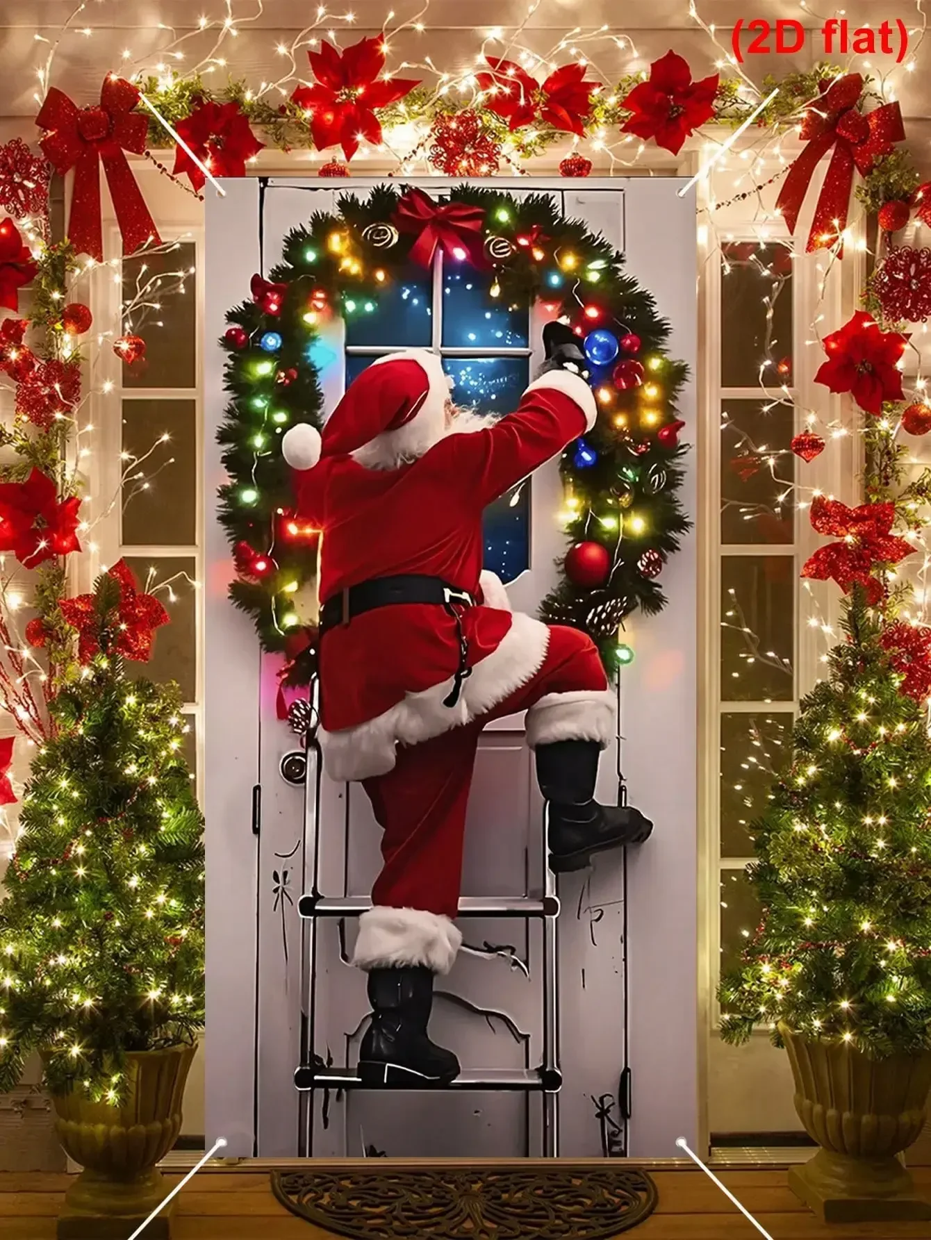1pc Christmas Door Curtain, Santa Claus Climbing Ladder Pattern Backdrop, Christmas Party Supplies, Merry Christmas Banner, Christmas Eve Decoration Backdrop, Christmas Decorations Gifts, Party Favors, Christmas Photo Props 2027 New Year Gifts, Winter