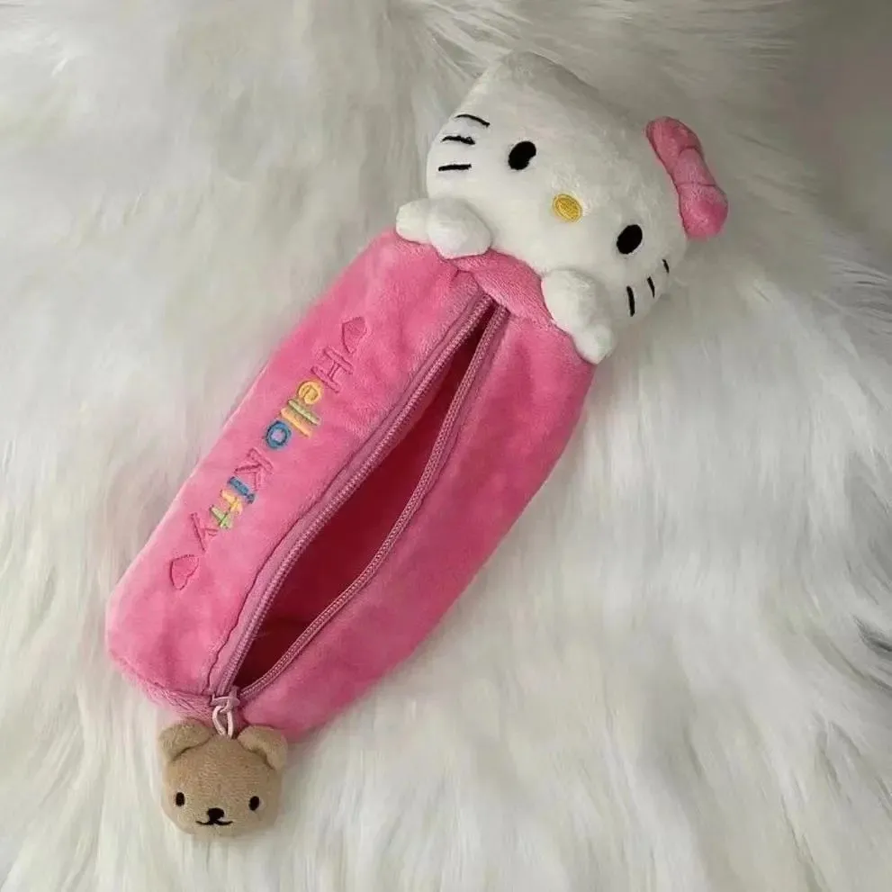 Kawaii Cartoon Pink Hello Kitty Pencil Bag Cute KT Cat Pencil Box Student School Stationery Supplies  Kids Gifts image 6