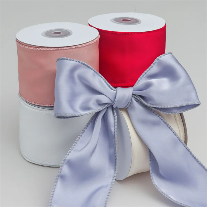 

20Yards 63MM Wire Edge Ribbon Polyester Satin Double Face DIY Crafts Flower Bow Gift Wrapping Wedding Decor Cake Solid Ribbons