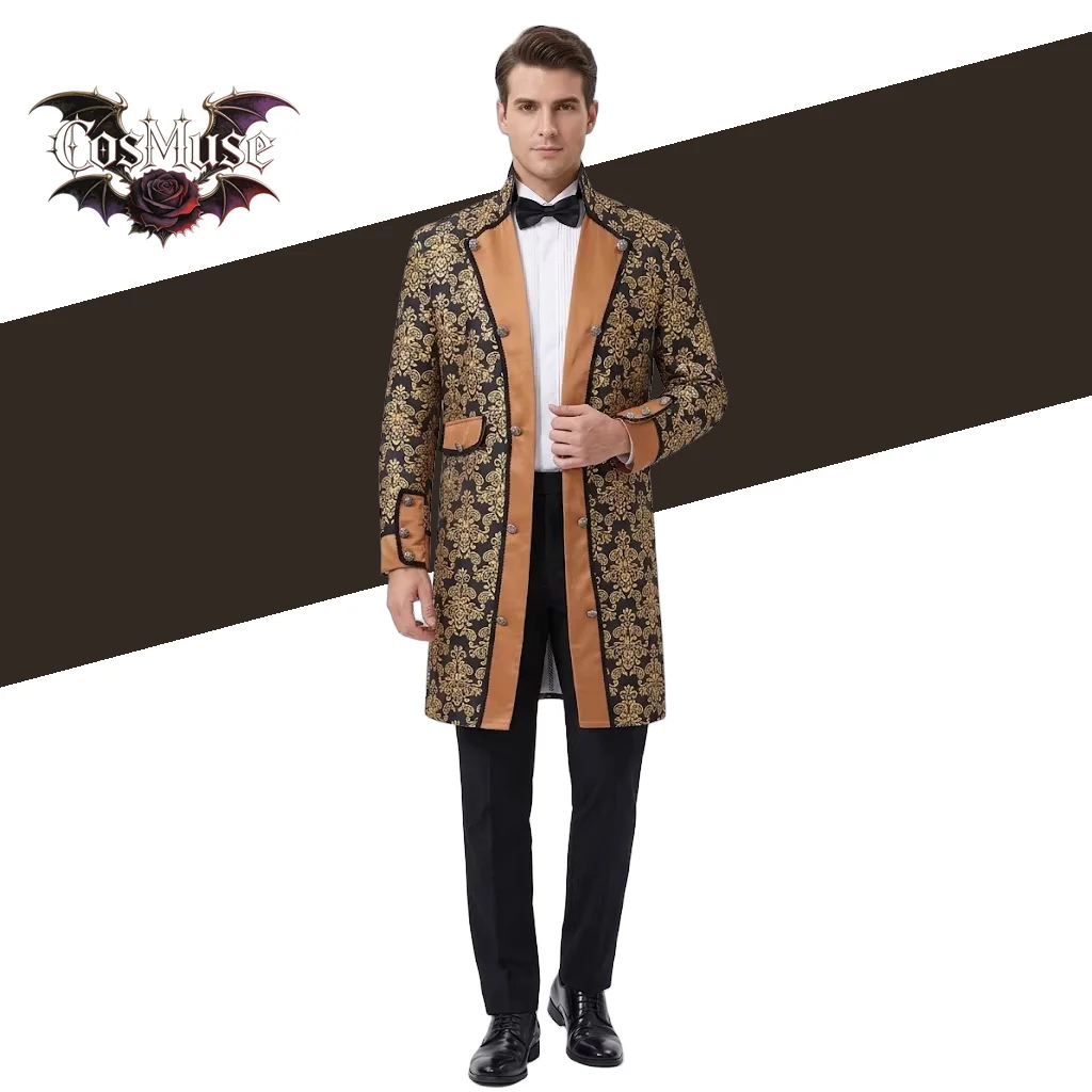 

Medieval Men's Steampunk Floral Print Coat - Gothic Stand Collar Stage Performance Costume Halloween Carnival