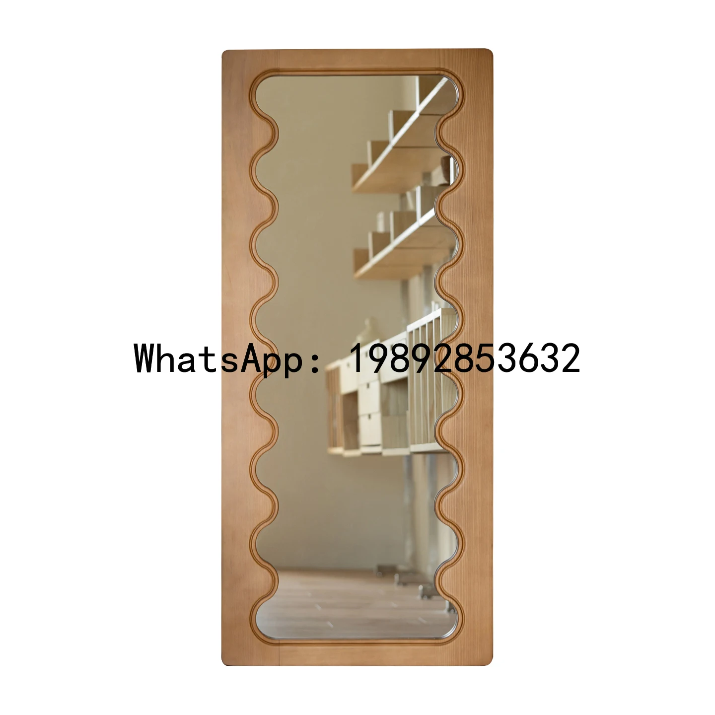 x7 Natural Wood Style Full-Length Mirror Bedroom Wave Floor Mirror Clothing Store Wall-Mounted Dressing Mirror