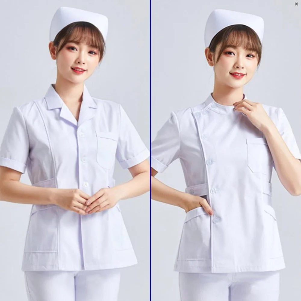 Muboshu White Short Sleeve Scrubs Uniforms Women Pet Grooming Clinic Nursing Clothes Workwear Nurse Scrub Work Medical Uniform