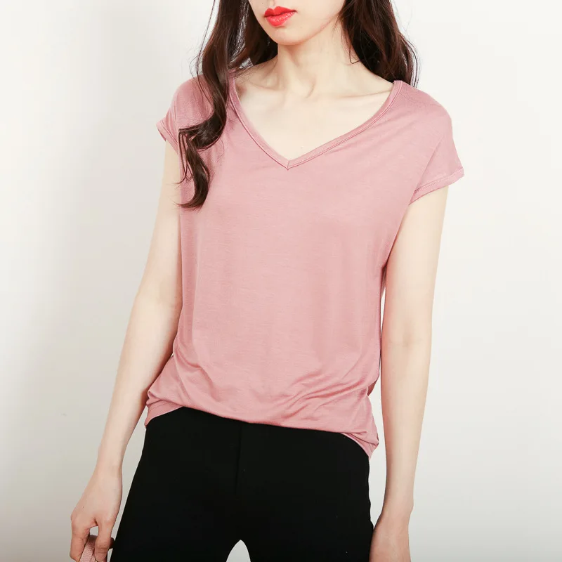 V Neck Base Tshirt sleeveless Women summer Modal T-shirts Solid color Casual Tee Tops  M to 2XL