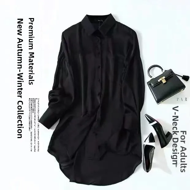 Ket semplice da donna Midi irt Trendy coreano Sle Long Sve Loose Fit Pure Color Pendolarismo Sle Button down Ne