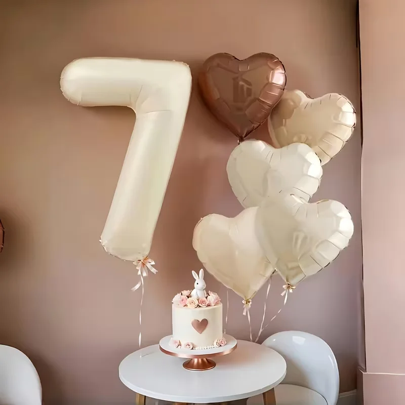 40 Zoll Creme-Farbene Zahlenballons 18 Zoll Creme-Braune Herz- und Sternförmige Folienballons für 1. Geburtstag und Babyparty-Dekoration – Detail 5
