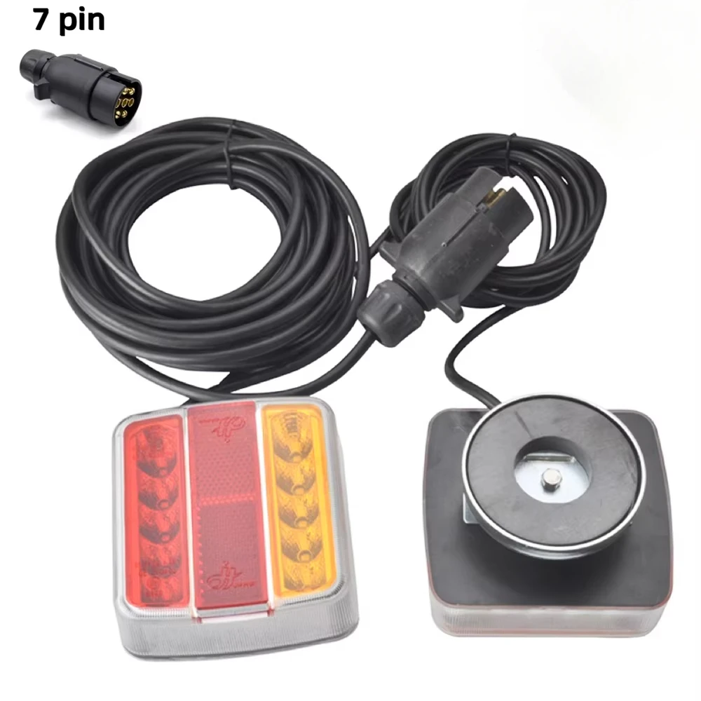 

2pcs 12V Magnetic Waterproof Rear Towing Tail Light LED Trailer 10m EN 7 Pin Universal Brake Stop License Number Plate Reflector