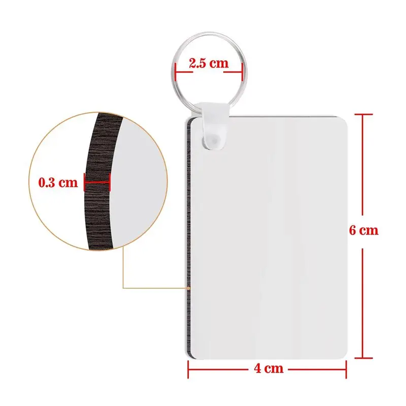 A84X-80 Pack Sublimation Keychain Blank Double Sided Heat Transfer Blank MDF Blank Board Key Ring Blank Sublimation DIY