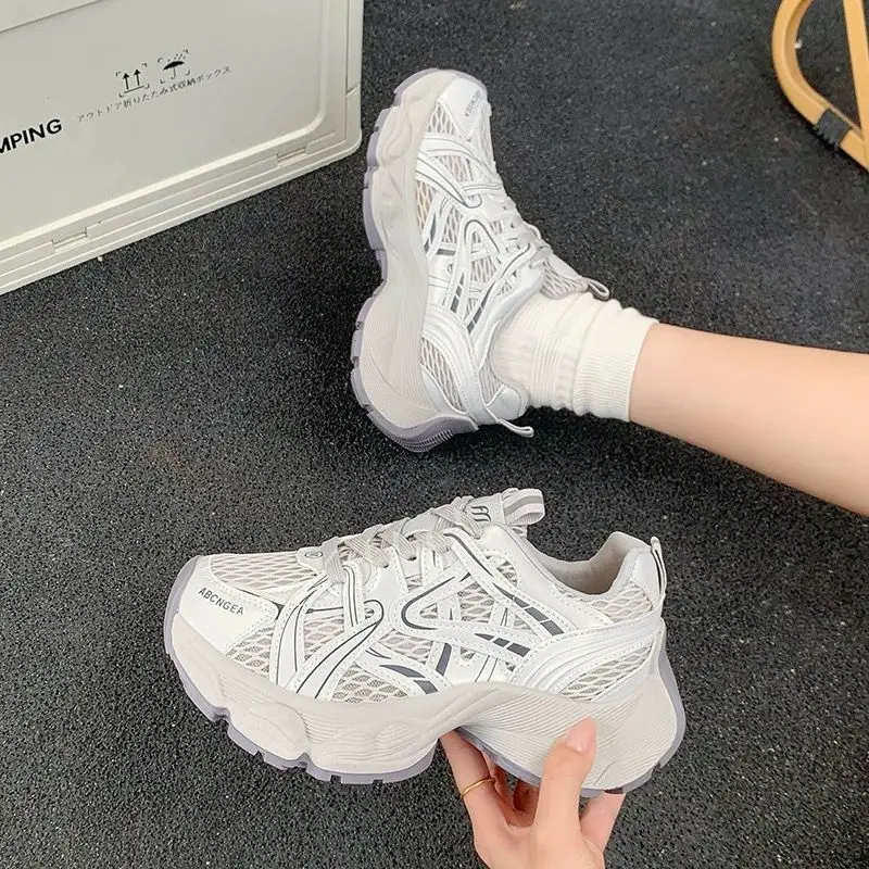 ​Trending 2025 Summer Clunky Sneakers Thick Sole Breathable Mesh Casual Versatile Shoes for Women Comfortable Trendy Footwear​