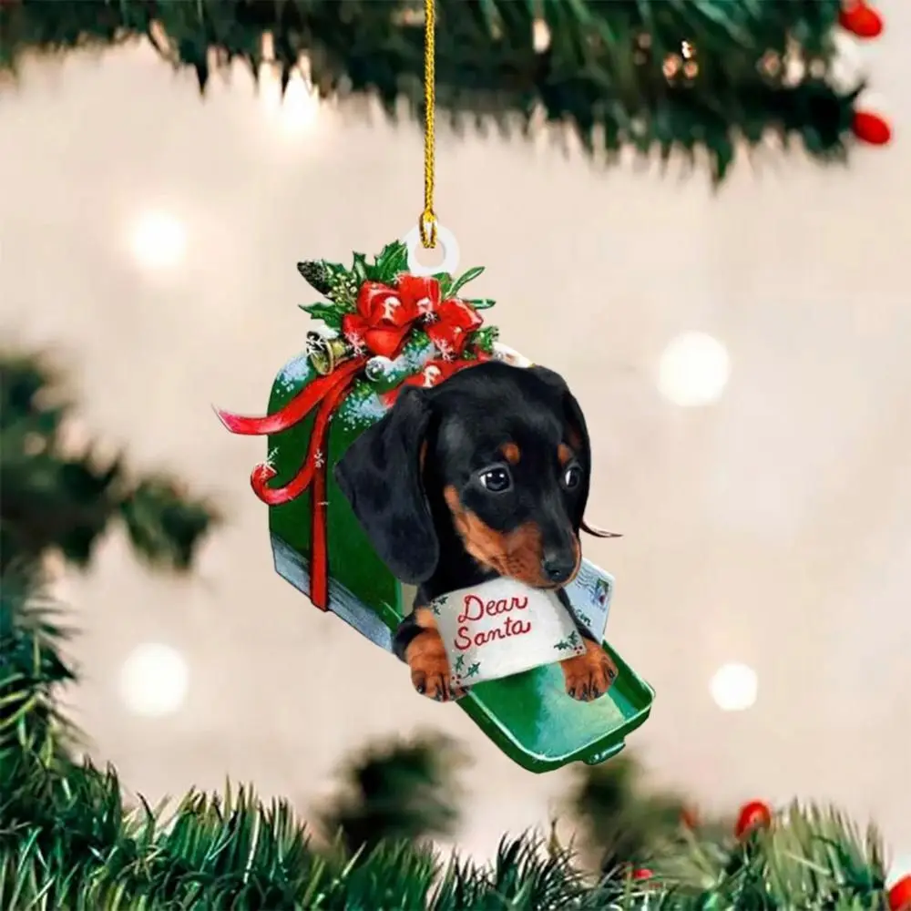 2D Dachshund Pendant Double Sided Acrylic Christmas Hanger Oranments Cute Merry Christmas Acrylic Christmas Dog Pendants