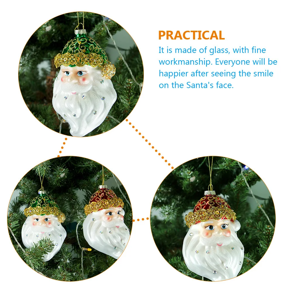 

2Pcs Santa Decor for Christmas Theme Glass Pendant Bright Colorful Christmas Decor Glass Santa Pendant Hanging Ornament