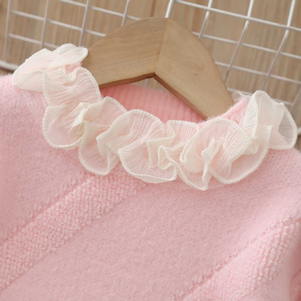 Autumn Winter Girl Sweater Mini Skirt Set Knitted Suits Lace Ruffled Baby Toddler Kids Clothes Elegant Princess Outfit Knitwear 6